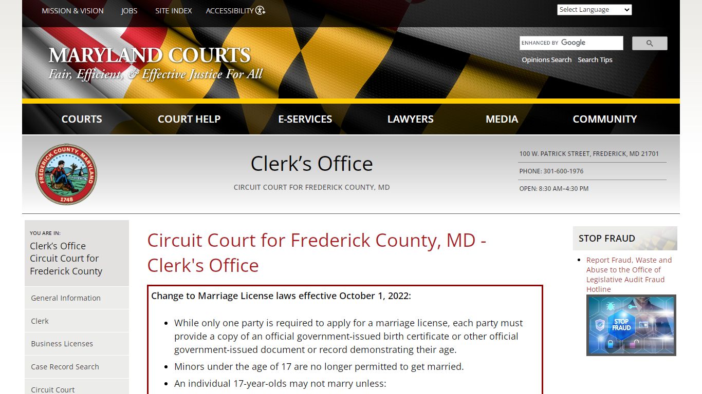 Circuit Court for Frederick County, MD - Clerk's Office